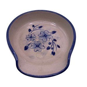 Marshall Pottery Spoon Rest Blue Flower Texas TX Signed Edwardo Rivero Vintage